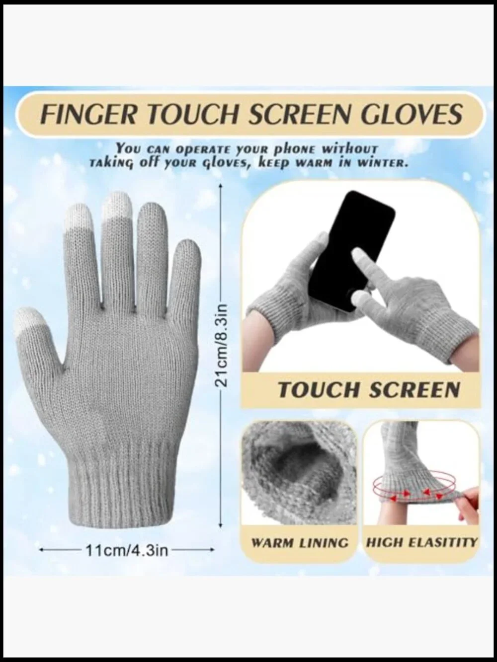 8 Set Winter Hat Gloves with Touchscreen, Knit Beanie Set